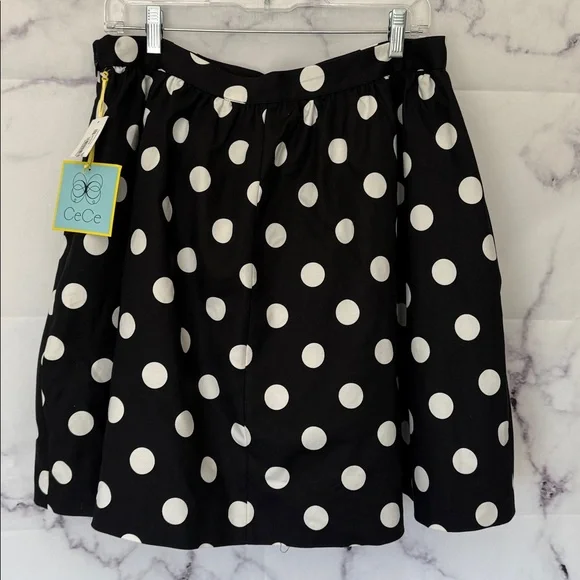 CECE Havana Fiesta Rich Black Polka Dot Skater Skirt Size 14 NWT - Picture 9 of 12
